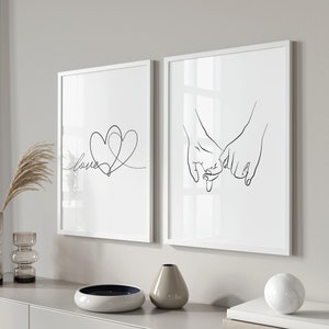 Set Of 2, Line drawing print. Romantic wall art. Couple art. Line art. Holding hands print. Line poster. Couple hands. Line sketch Printable
