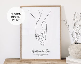Personalized Holding Hands Line Art Print, Minimalist Couple Gift (Digital Download)