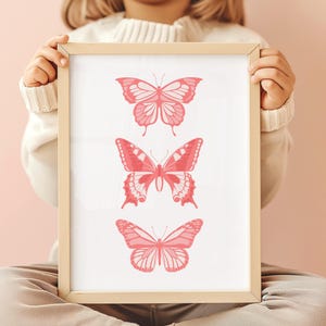 Pastel Pink Butterfly Print, Cute Nursery Wall Art, Preppy Dorm Room Decor, Girly Butterfly Poster, Digital Download Printable Art