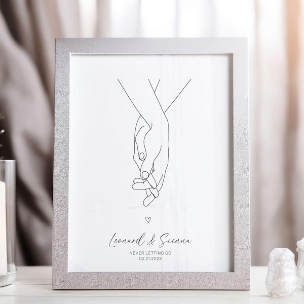 Personalized Holding Hands Line Art Print, Couple Gift (Digital Download)