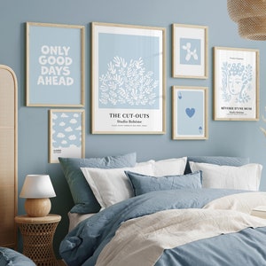 Set of 6 Abstract Gallery Wall Art, Pastel Blue Prints for Dorm Decor, Aesthetic Sky Blue Poster Set, Trendy Digital Download
