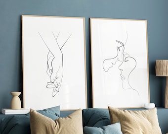 Romantic Couple Line Art Print Set: Minimalist Home Decor (Digital Download)