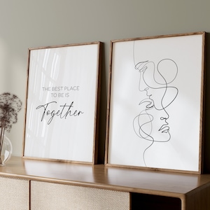 Conjunto de 2 impresiones de dibujos lineales. Arte de pared romántico. Arte de pareja. Arte lineal. Impresión de tomados de la mano. Póster de líneas. Manos de pareja. Dibujo de líneas imprimible