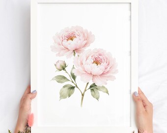 Blush Pink Peony Print, Blush Watercolor Floral Wall Art, Grandmillennial Hamptons Decor, Country Bedroom Living Room, Digital Download