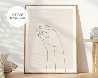 Grafika liniowa „Holding Hands”: Minimalistyczny rysunek pary (pobranie cyfrowe)