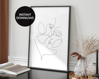 Couple Line Art Print: Minimalist Romantic Home Decor (Digital Download)