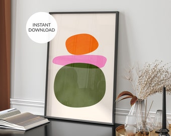 Kunstafdruk abstracte vormen: oranje, roze, groen (digitale download)