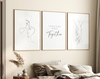 Line drawing print Romantic wall art Set Of 3, Couple Gift for her Valentine's day Holding hands print, Line sketch poster PRINTABLE