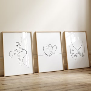 3er Set, Linienzeichnung Druck. Romantische Wandkunst. Paarkunst. Strichzeichnungen. Händchen haltend Druck. Linienposter. Paar Hände. Linie Skizze Printable