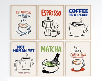 Coffee Lover Prints, French Cafe Kitchen Decor, Espresso Matcha Posters (Digital Download)