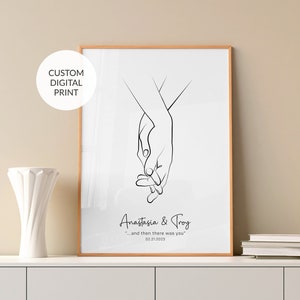 Personalized gift. Holding hands. Line drawing print. Couple hands print. Home decor. Minimalist wall art. Anniversary Wedding art Printable