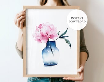 Watercolor Pink Peony Print: Floral Botanical Wall Art (PRINTABLE)