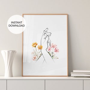 Händchenhalten Linie Art Print, Floral Hände Linie Zeichnung Poster, Minimalistische Paar Wandkunst, Romantische Wohnkultur, druckbare Kunstwerk
