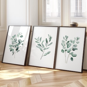 Eukalyptus und Salbei Aquarell Minimalist 3er Set Wand Kunst Drucke, Wohnzimmer Greenery Wohnkultur, druckbare Kräuter Botanisches Poster Set