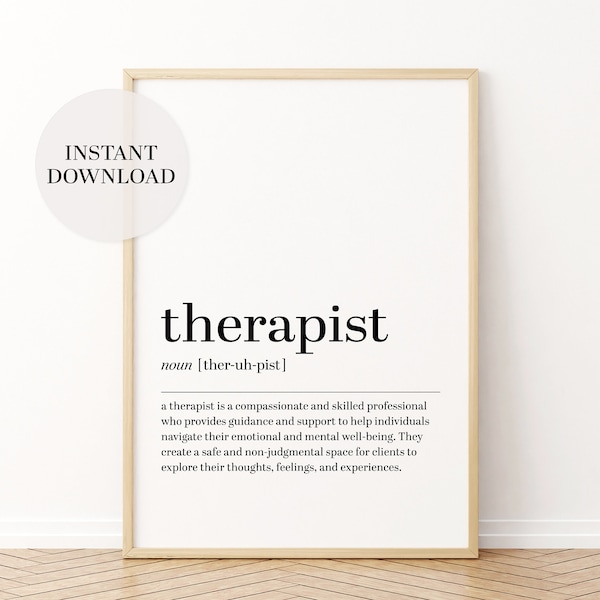 Therapist definition print. Therapist office decor. Wall art. Counseling office wall decor. Definition poster. Gift for therapist. PRINTABLE