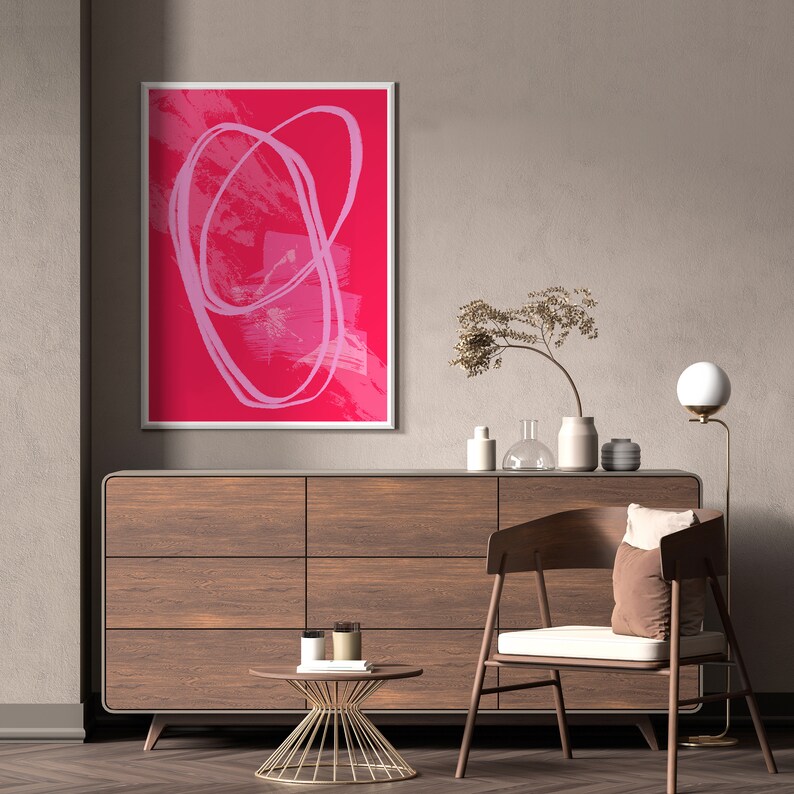 Pink and Red Wall Art. Modern Poster. Pink Home Decor. Etsy