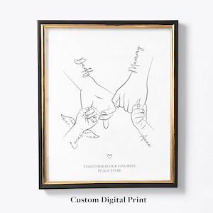 Engel Baby Druck Geschenk, Benutzerdefinierte Familie mit 4 Händen Line Art, Baby Verlust Erinnerung Baby Eltern Kunst, Engel Flügel personalisierte Familie druckbare