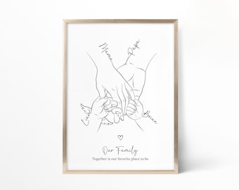 Custom Family Hands Line Art Print, Angel Baby Memorial Keepsake (Digital Download)