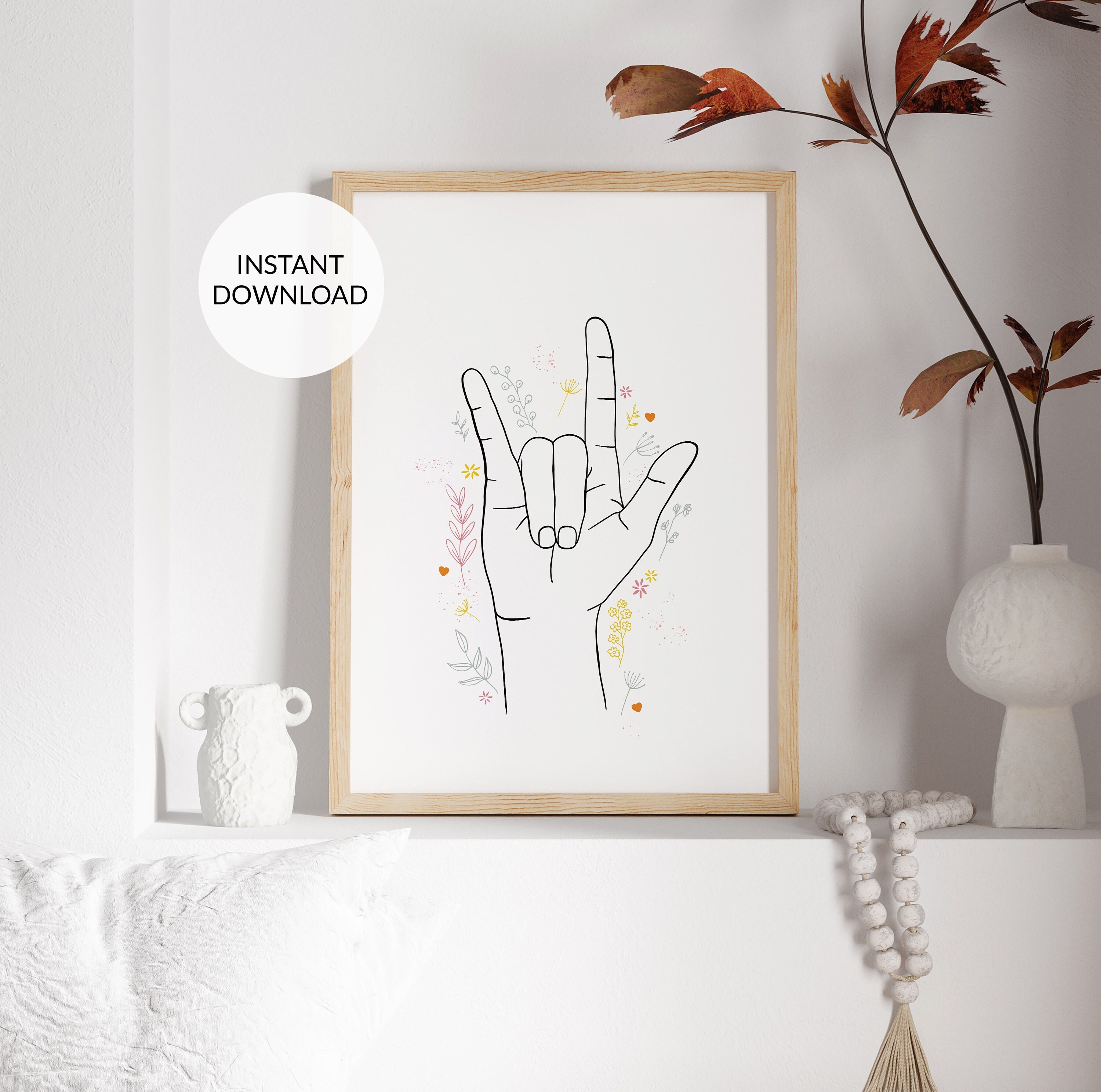 I Love You Hand Art. Line Art. Asl Love Sign Print. DIGITAL