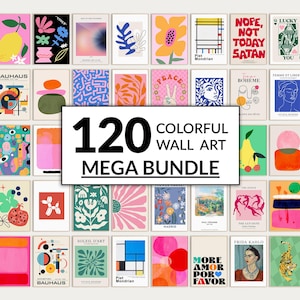 120 Colorful wall art BUNDLE. Eclectic gallery set. Colorful gallery wall collage. Printable wall art. Maximalist gallery. Pink abstract art