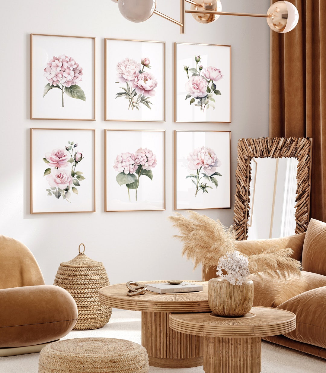 Watercolor Floral Prints Set: Blush Pink Botanical Wall Decor ...