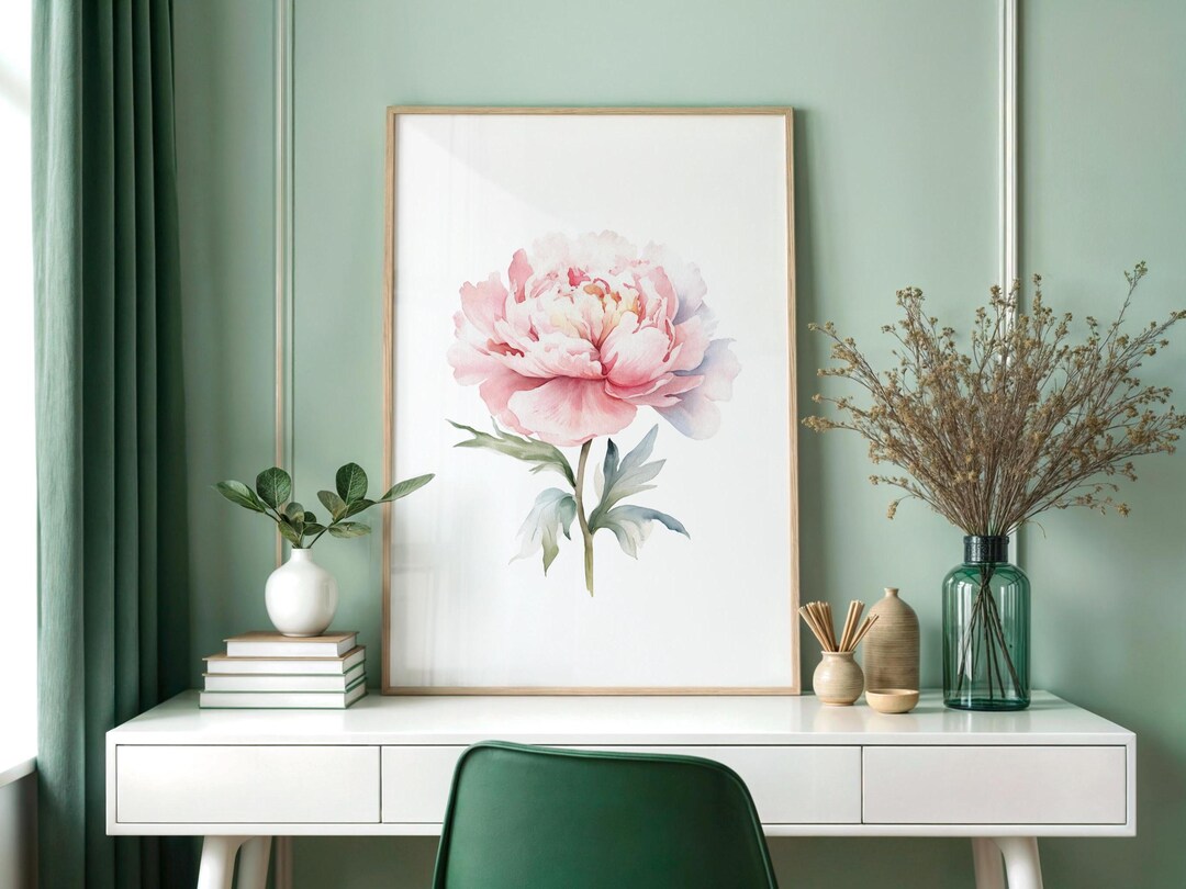 Light Pink Peony Watercolor Print: Hamptons Style Floral Wall Art ...