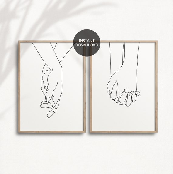 Set of 2 Holding Hand Sketch Hands Line Artline Drawing Etsy