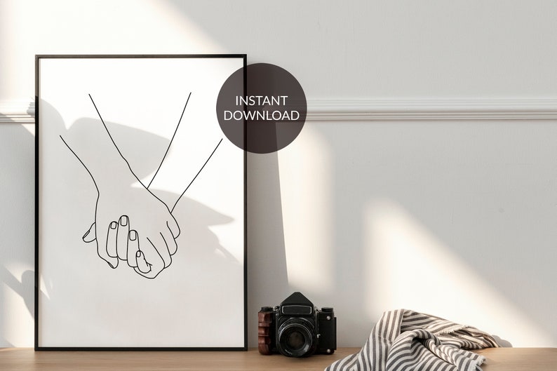 Holding Hands Line Art Print: Minimalist Couple Art (digital Download ...
