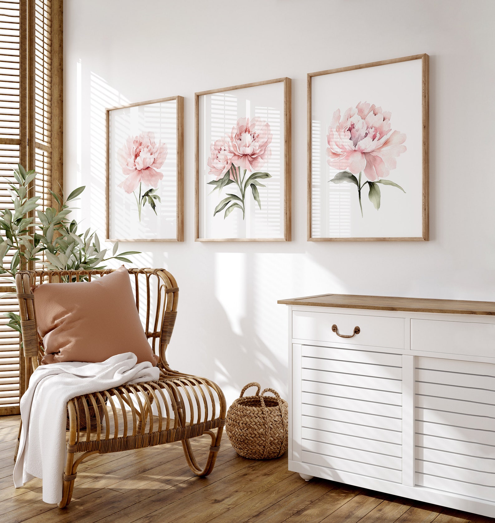Watercolor Blush Pink Peonies Set of 3 Prints, Floral Poster Set ...