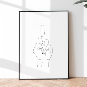 Middle Finger Line Art Print, Rude Hand Gesture Drawing, Minimalist Hands Sketch, Funny Line Art Poster, Edgy Printable Wall Decor