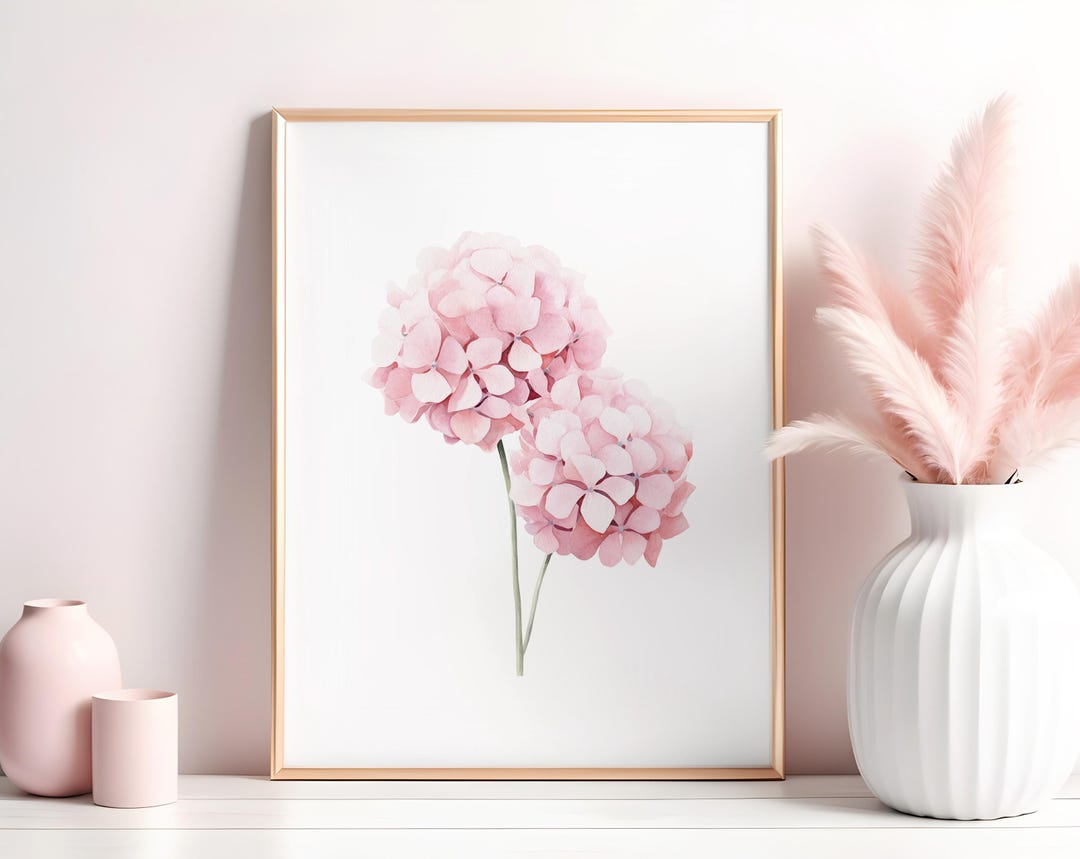 Watercolor Pastel Pink Hydrangea Print, Botanical Flowers Wall Art ...