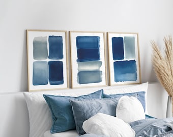 Abstract Navy Watercolor Prints, Set of 3 Modern Minimalist Artwork (Digital Download)