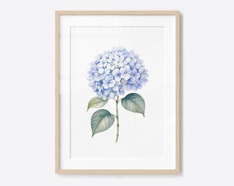 Blue Hydrangea Watercolor Print, Botanical Wall Art, Coastal Hamptons Style (Digital Download)