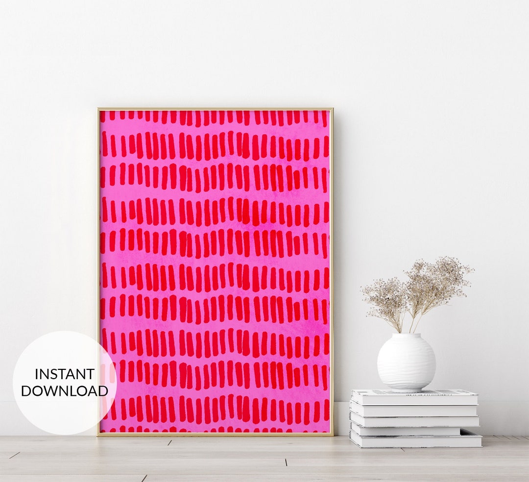 Pink and Red Wall Art. Bright Pink Abstract Art. Vivid Colors. Pink