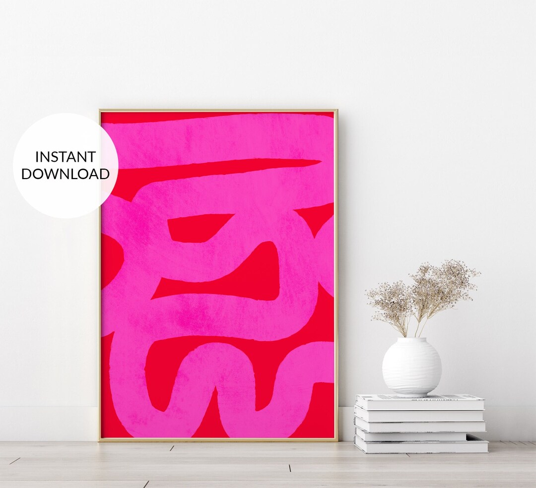 Pink and Red Wall Art. Bright Pink Abstract Art. Vivid Colors. Pink