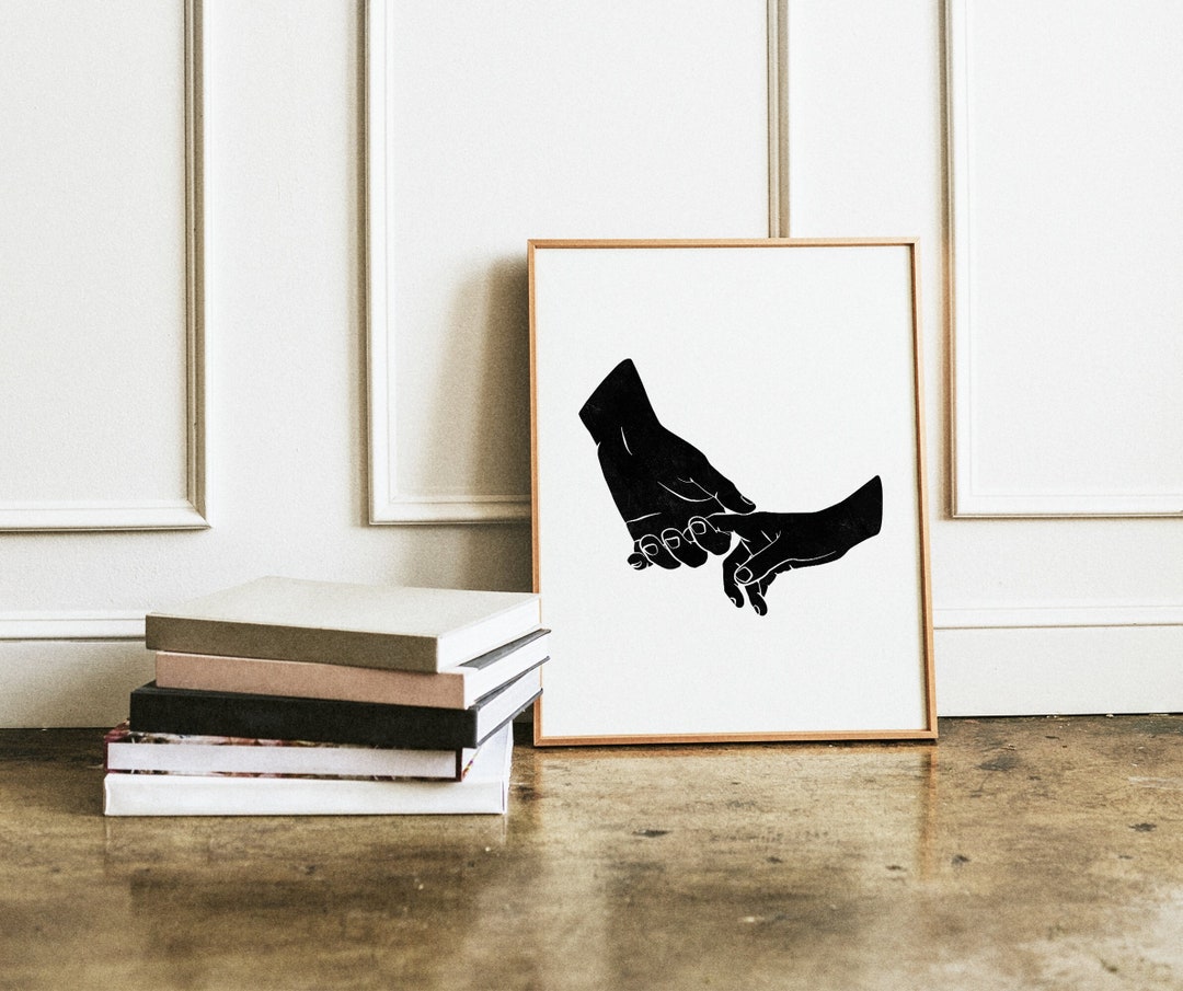 Black Couples Hands Wall Art, Holding Hands Line Art Print, Line
