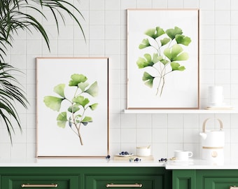 Ginkgo Leaf Watercolor Prints: Botanical Greenery Art (Digital Download)