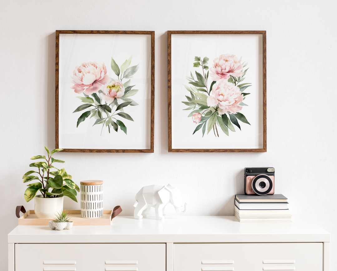 Watercolor Blush Pink Peonies Set of 2 Prints, Floral Poster Set ...