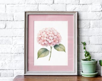 Pink Hydrangea Watercolor Print, Botanical Wall Art, Hamptons Style Decor (Digital Download)