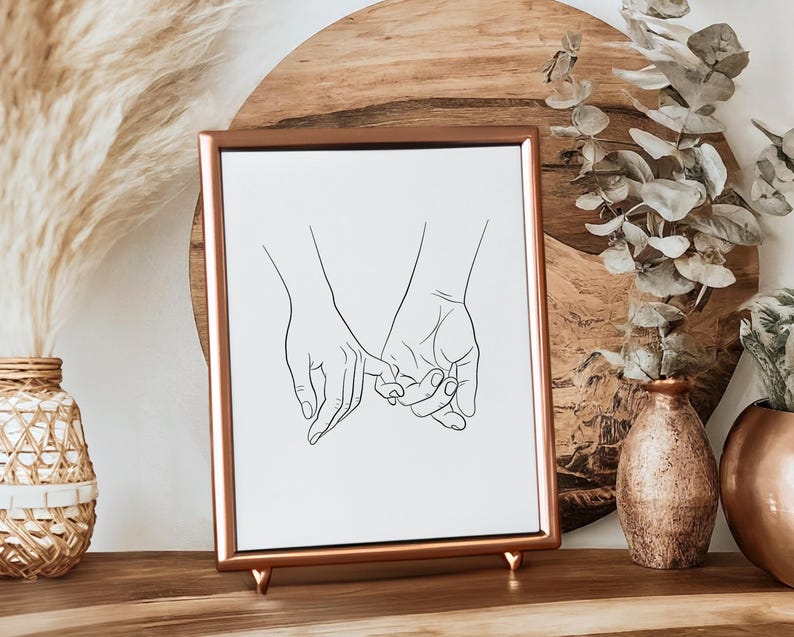 Holding Hands Romantic Line Art Print, Minimalist Couple Drawing ...