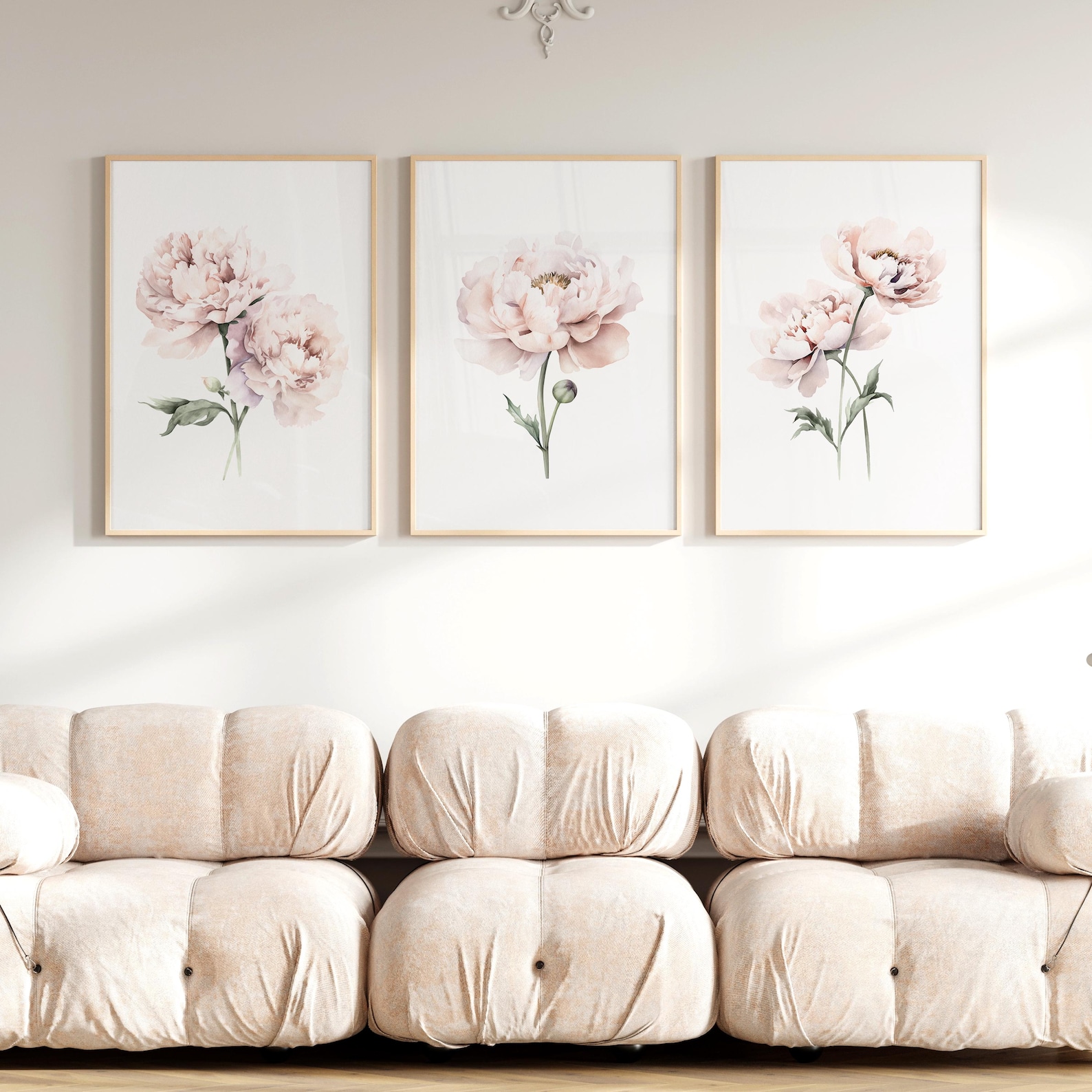 Watercolor Blush Pink Peonies Set of 3 Prints, Floral Poster Set Peach ...