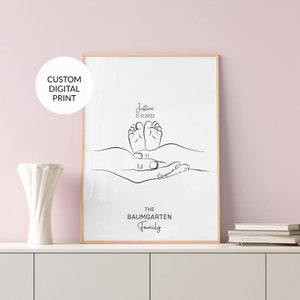 Impresión familiar personalizada. Póster de nacimiento personalizado. Impresión familiar de la mano. Nombre personalizado del bebé. Impresión personalizada del bebé. Póster de recién nacido. Imprimible.