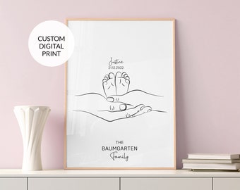 Family custom print. Custom Birth Poster. Family holding hands print. Personalized Baby name. baby custom print. Newborn poster. Printable