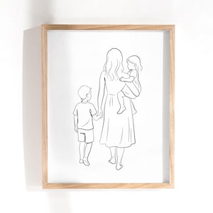 Stampa artistica con madre e figli: decorazione minimalista per la famiglia (download digitale)