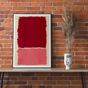 Impresión abstracta moderna en rojo, arte minimalista para pared, pintura rosa y beige, decoración contemporánea para dormitorio, descarga digital imprimible