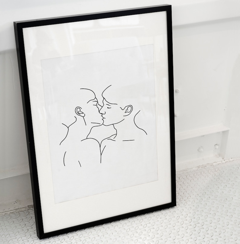 Gay Couple Line Art Lgbt Wall Art Gay Love Art Print Line Etsy 