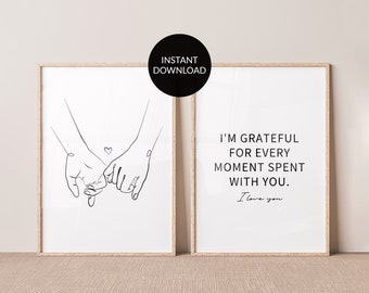 Holding Hands Line Art Print Set: Romantic Couple Wall Decor (Digital Download)