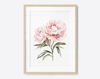Pink Peony Print, Blush Watercolor Floral Wall Art, Grandmillennial Hamptons Decor, French Country Bedroom Living Room, Digital Download