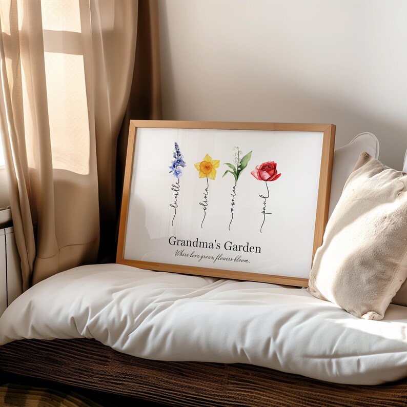 Gift for Grandma, Personalized Birth Flower, Custom Gift With Grandkids