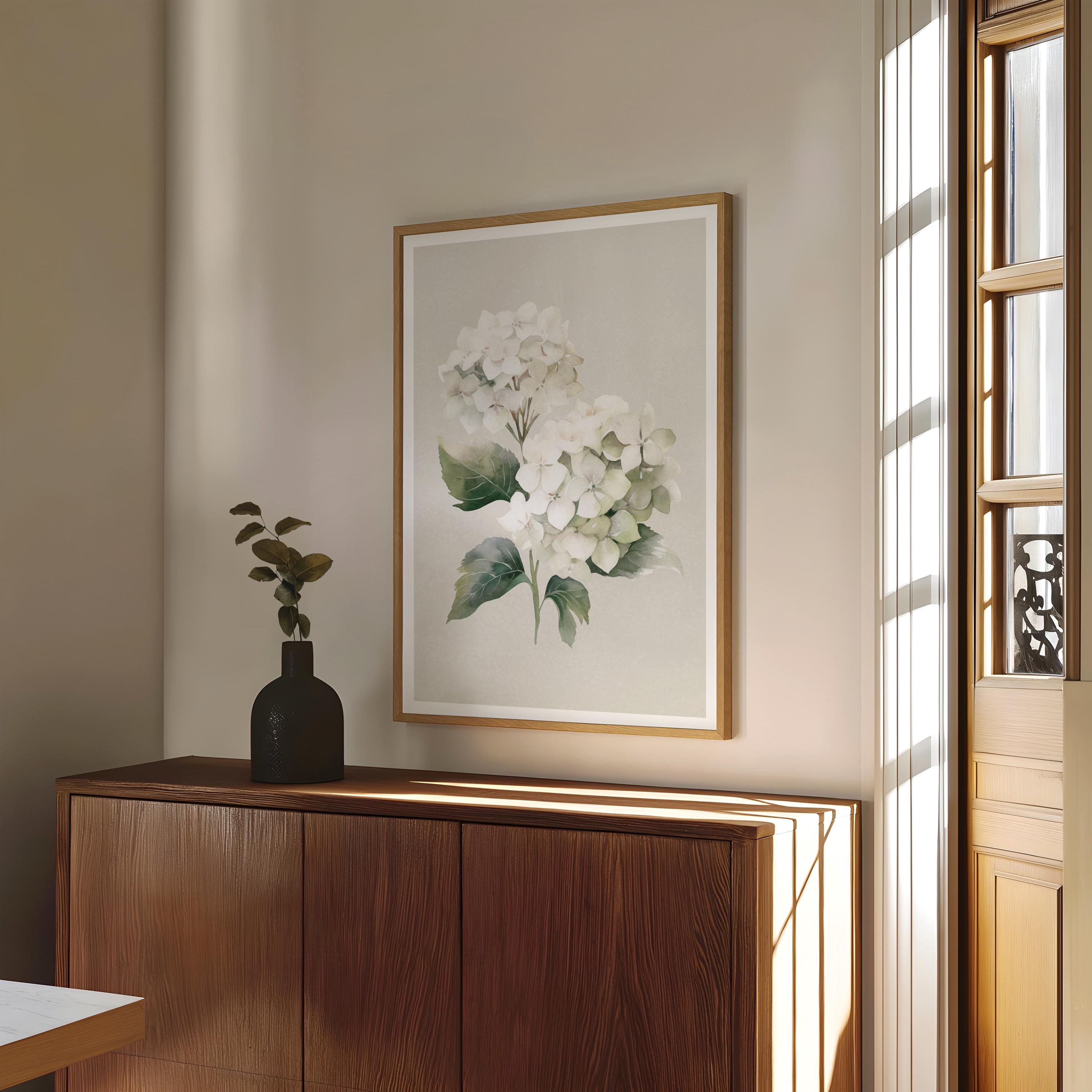 Beige Hydrangea Watercolor Print, Botanical Flower Wall Art, Abstract ...